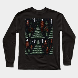christmas seamless pattern with skeletons Long Sleeve T-Shirt
